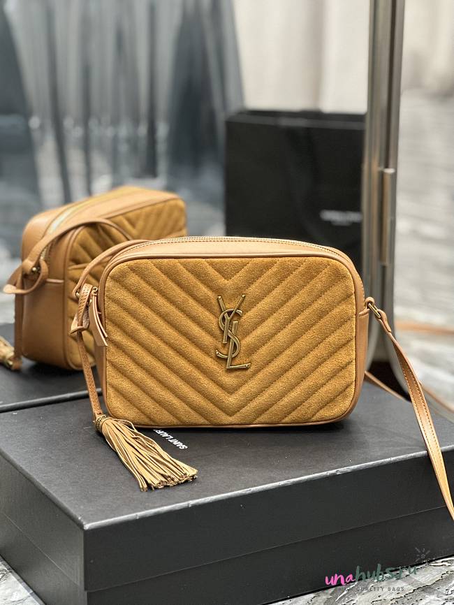 YSL Brown Quilted Suede Lou Camera Bag - 1