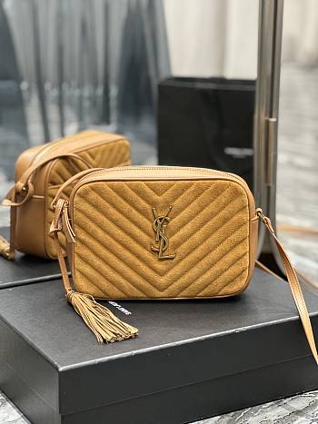 YSL Brown Quilted Suede Lou Camera Bag