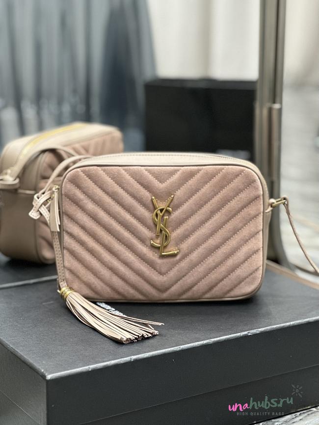 YSL Nude Pink Quilted Suede Lou Camera Bag - 1