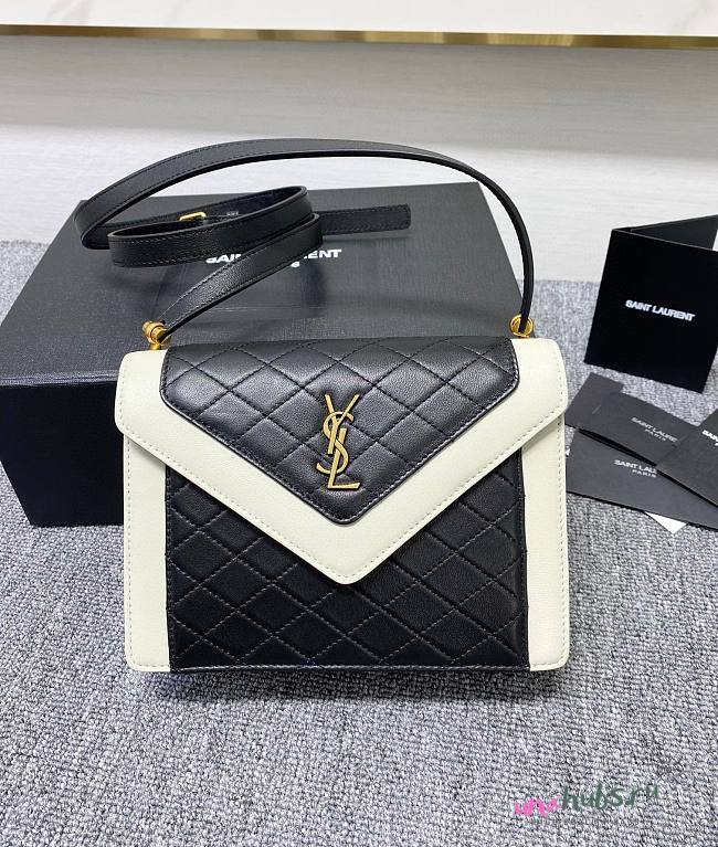 YSL Small Gaby Satchel Quilted Lambskin in White&Black  - 1