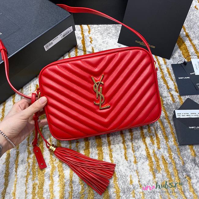 YSL Red Quilted Suede Lou Camera Bag - 1