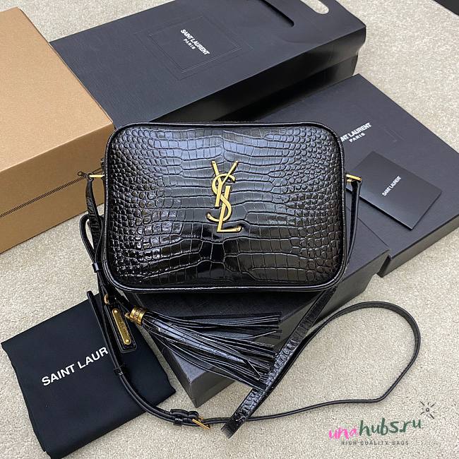 YSL Black Quilted Crocodile Lou Camera Bag - unahubs.ru