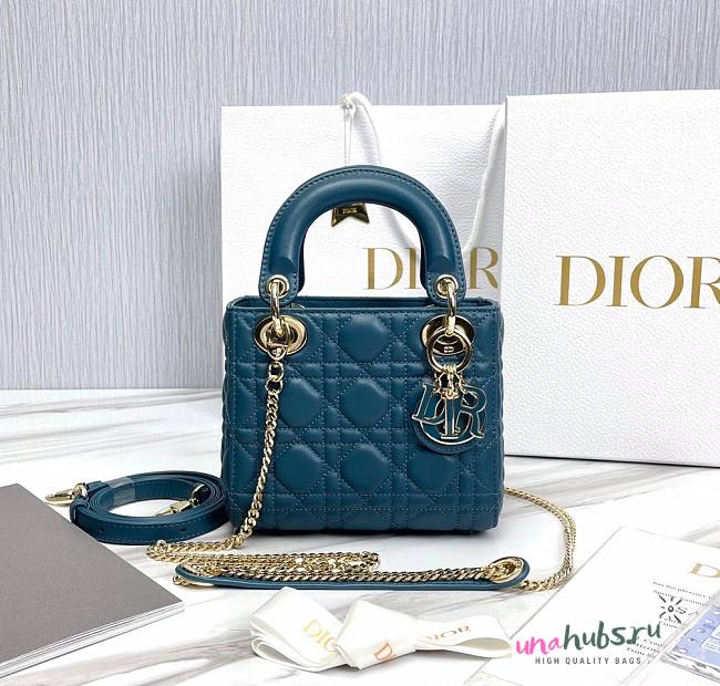 Dior Lady Small Blue Leather Bag - 1