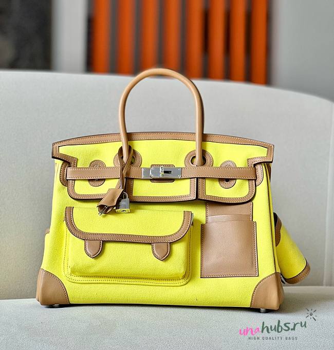 Hermes Cargo 35 Swift Yellow Leather Bag  - 1