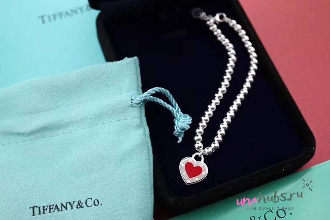 Tifany Sterling Silver Red Heart Tag Bracelet - 1