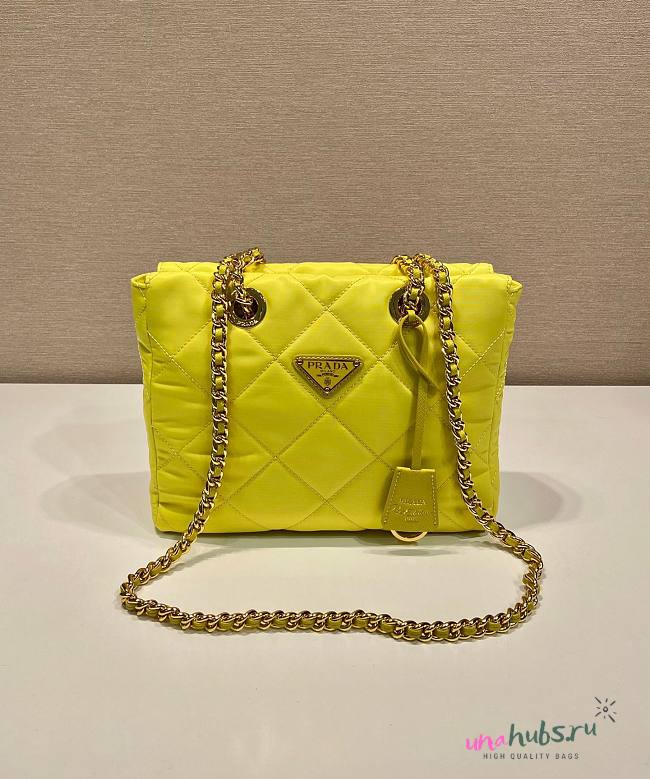 Prada Yellow Quilted Tessuto Nylon Shopper Tote - 1