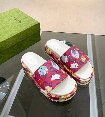 Gucci GG Canvas Slide Red Sandals