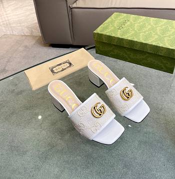 Gucci GG canvas embroidery white high sandal