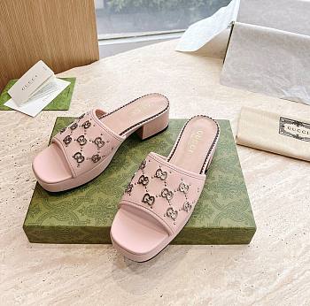 Gucci GG embellished pink leather platform sandals