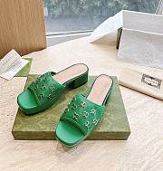 Gucci GG embellished green leather platform sandals - 1