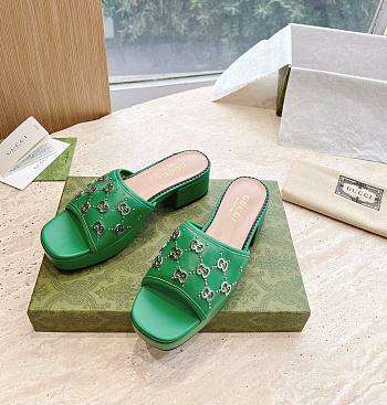 Gucci GG embellished green leather platform sandals