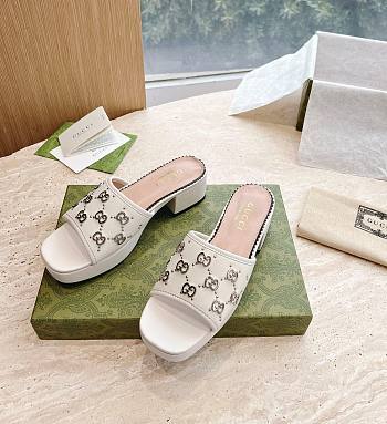Gucci GG embellished white leather platform sandals