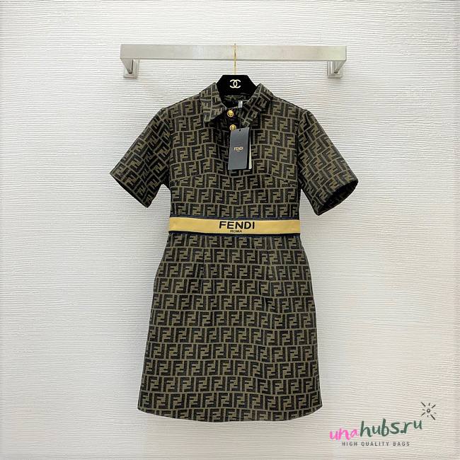 Fendi FF monogram yellow belt dress - 1