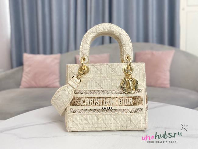 Dior Medium Lady D-Lite Beige Cannage Embroidery Bag - 1