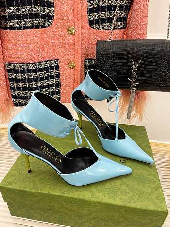 Gucci mid-heel blue patent pump