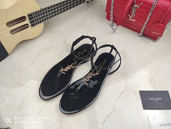 YSL Cassandra black patent leather slingback sandals