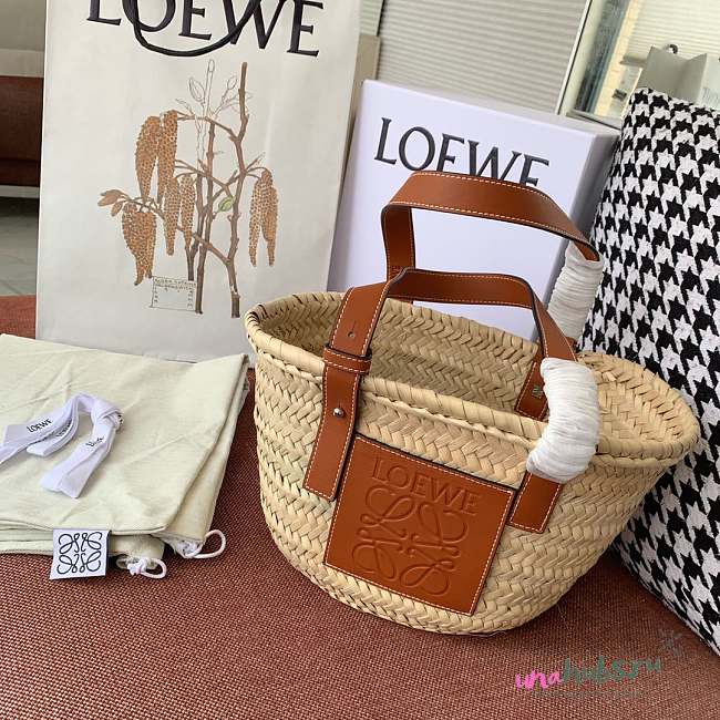 Loewe Medium Brown Woven Anagram Basket Bag - 1