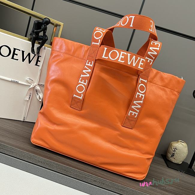 Loewe Orange Large Leather Fold Tote Bag - 1