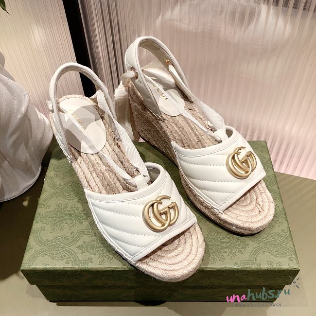 Gucci White Leather Matelassé Platform - 1