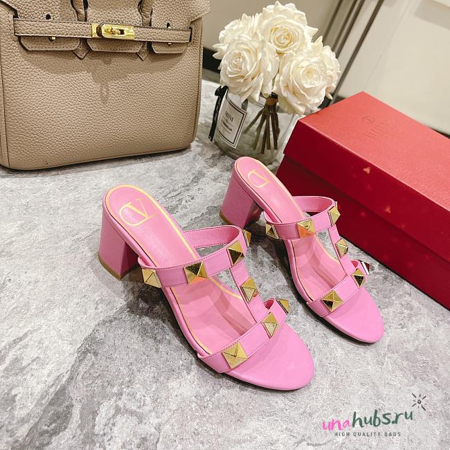 Valentino Garavani pink stud heel leather sandals - 1
