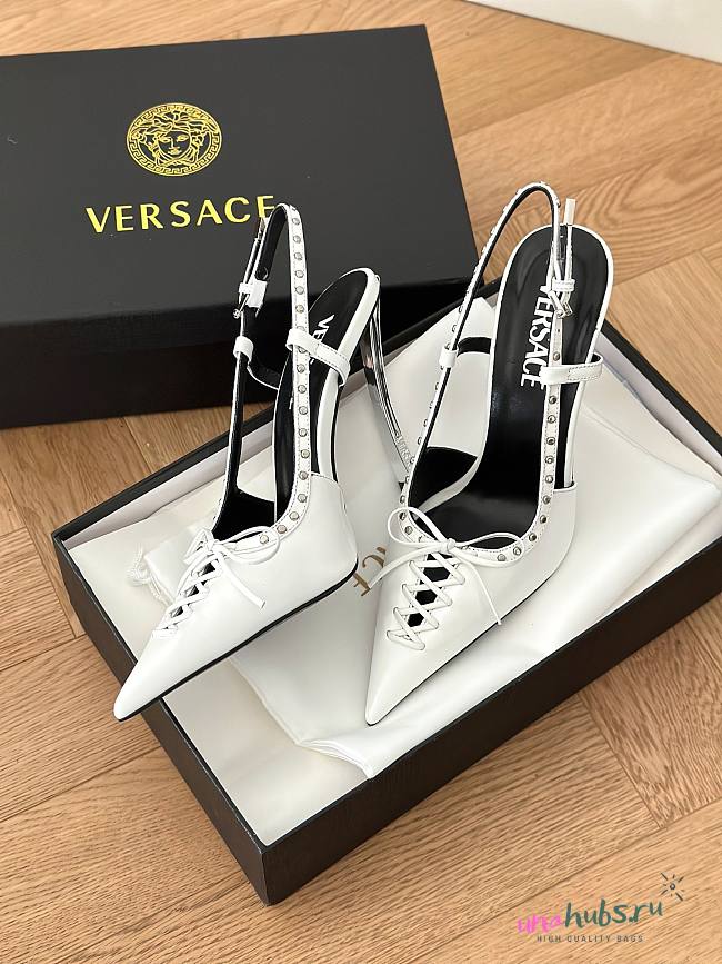 Versace Laced Pin Point Slingback White Pumps 11cm - 1