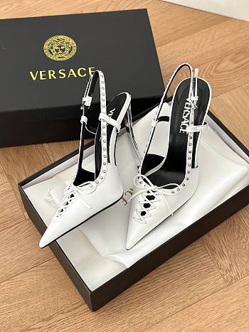 Versace Laced Pin Point Slingback White Pumps 11cm