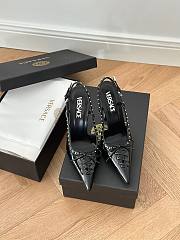 Versace Laced Pin Point Slingback Black Pumps 4cm/ 11cm - 2