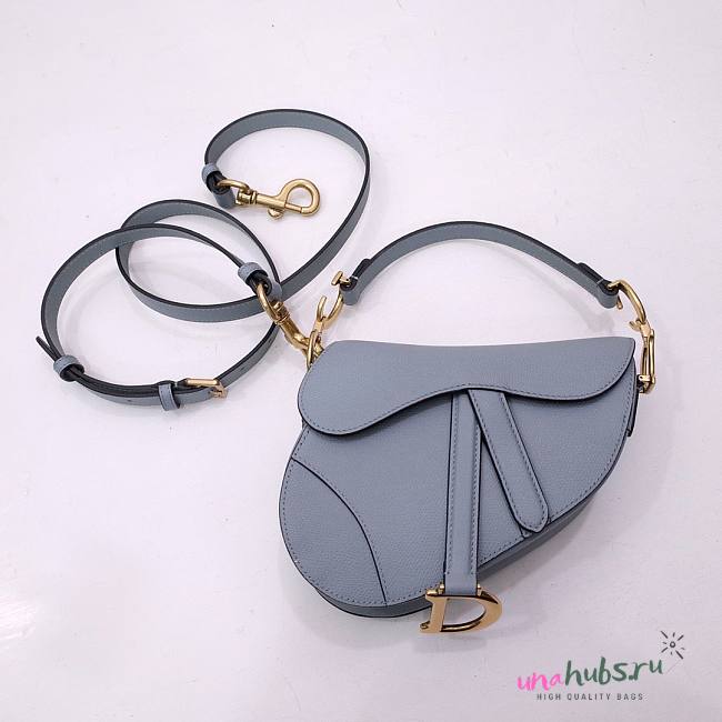 Dior Saddle blue grained calfskin with strap bag 21cm - 1