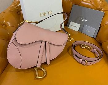 Dior Saddle pink grained calfskin with strap bag 26cm