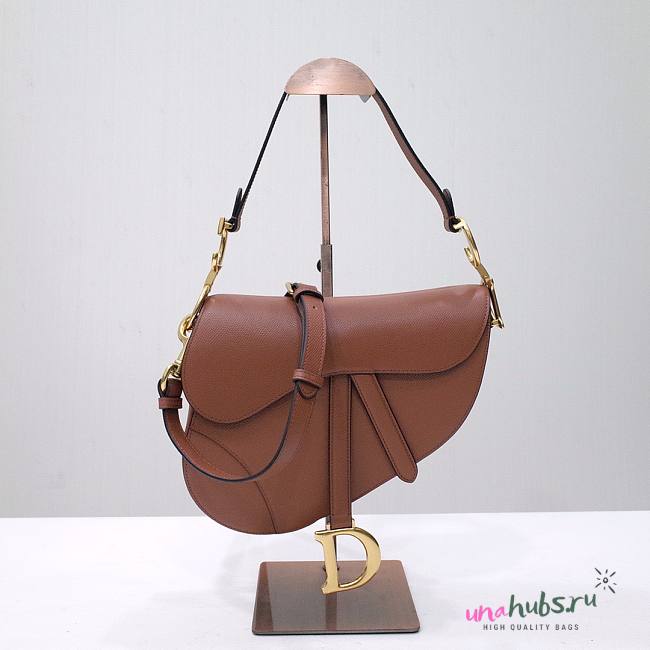 Dior Saddle brown grained calfskin with strap bag 26cm - 1