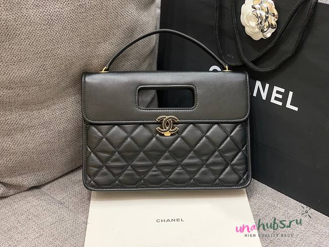 Chanel Flap Hanlde Large Black Aged Calfskin Bag - 1