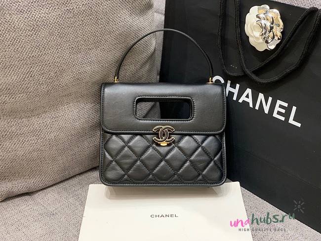 Chanel Flap Hanlde Small Black Aged Calfskin Bag - 1