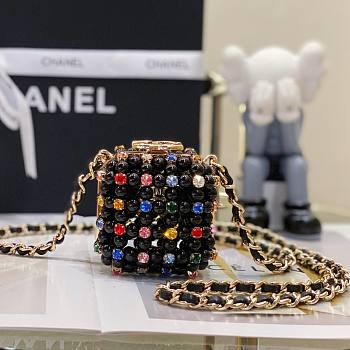 Chanel mini evening black glass pearl bag