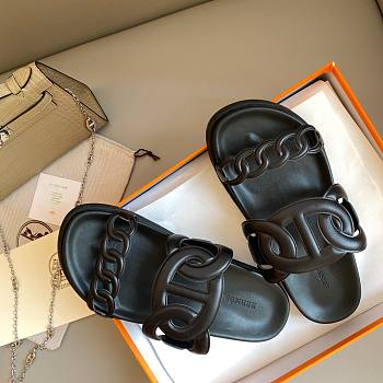 Hermes Chypre black leather sandals  
