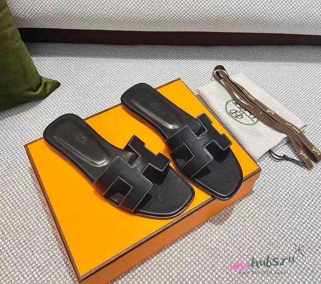 Hermes black slippers 03 - 1