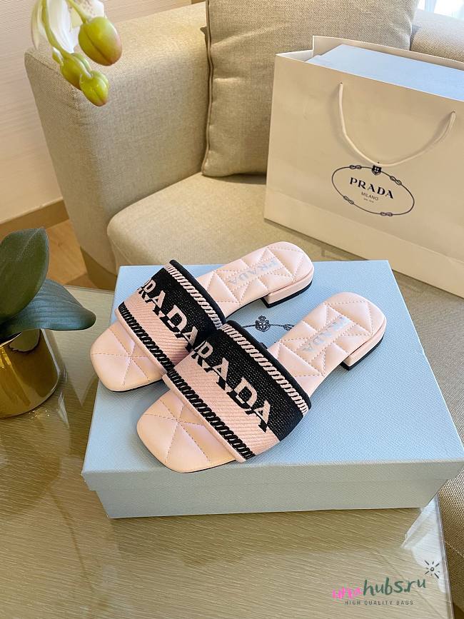 Prada pink embroidered fabric slides - 1