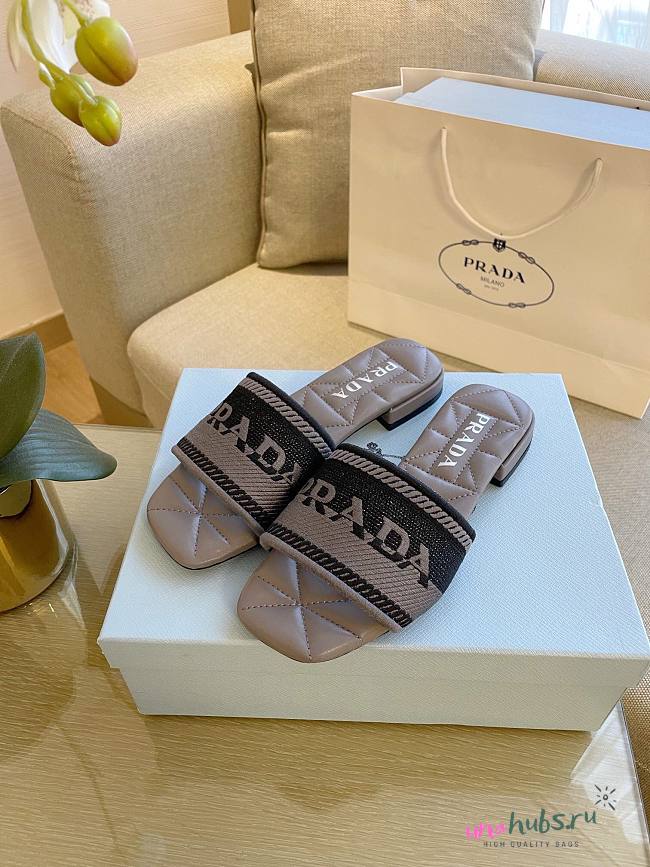 Prada gray embroidered fabric slides - 1