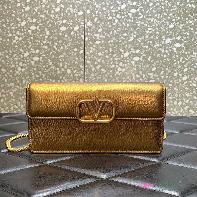 Valentino Vlogo Metallic Grainy calfskin wallet with chain - 1