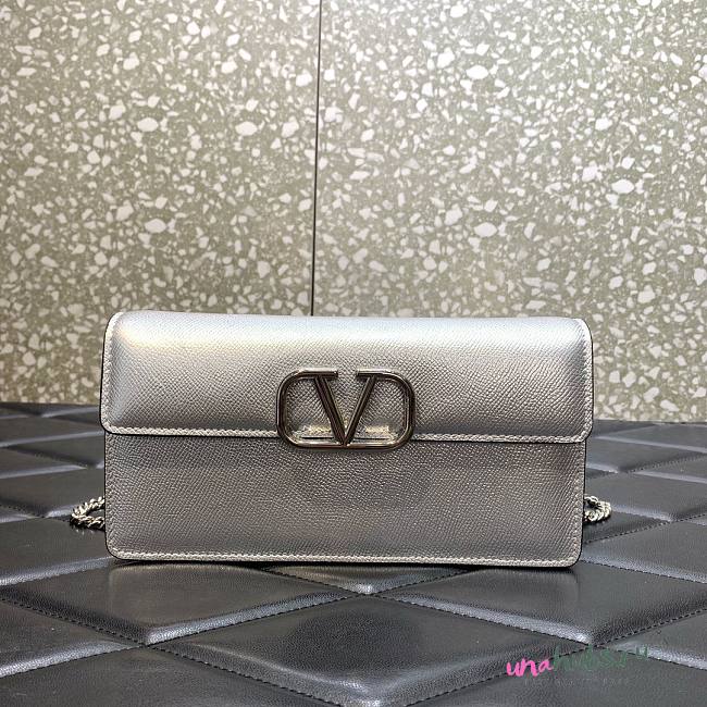 Valentino Vlogo silver grainy calfskin wallet with chain - 1