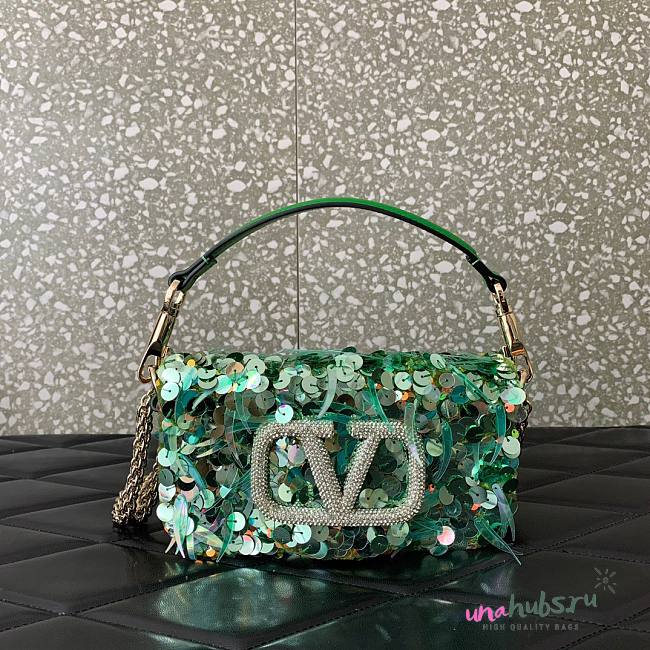 Valentino Garavani green sequin-embellished shoulder bag - 1