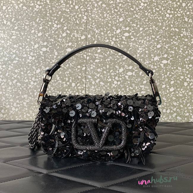 Valentino Garavani black sequin-embellished shoulder bag - 1