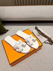 Hermes white brown stiches slippers - 1