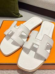 Hermes white brown stiches slippers - 6