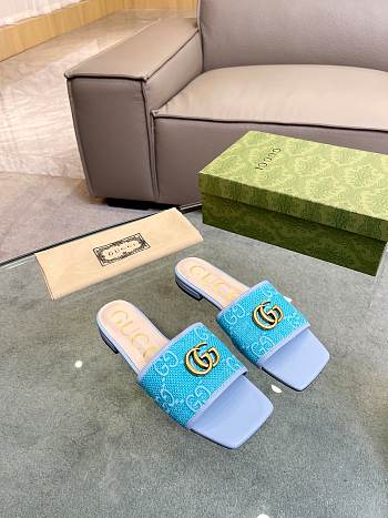 Gucci Doppia GG logo-motif blue slippers