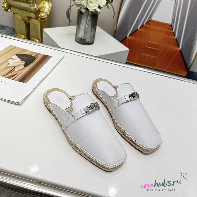 Hermes buckled espadrille white mules  - 1