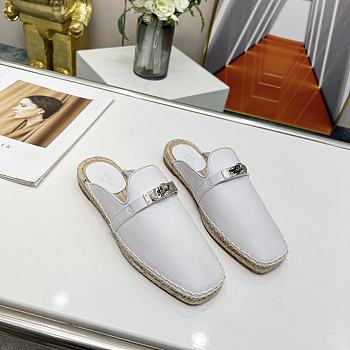 Hermes buckled espadrille white mules 