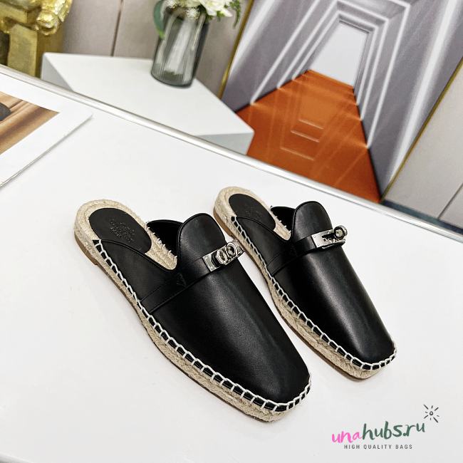 Hermes buckled espadrille black mules - 1