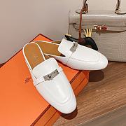 Hermes buckled espadrille white leather mules - 1