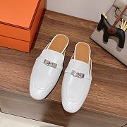 Hermes buckled espadrille white leather mules - 6