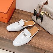 Hermes buckled espadrille white leather mules - 5